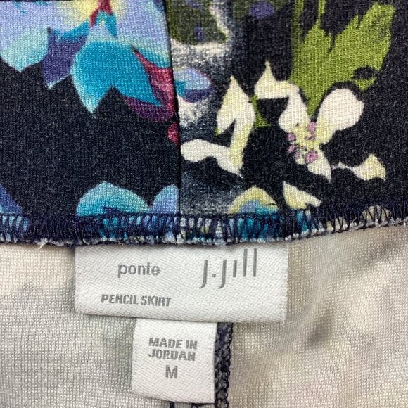J. Jill Navy Blue Floral Ponte Knit Pull On Pencil Skirt Sz M #328E - Picture 3 of 6